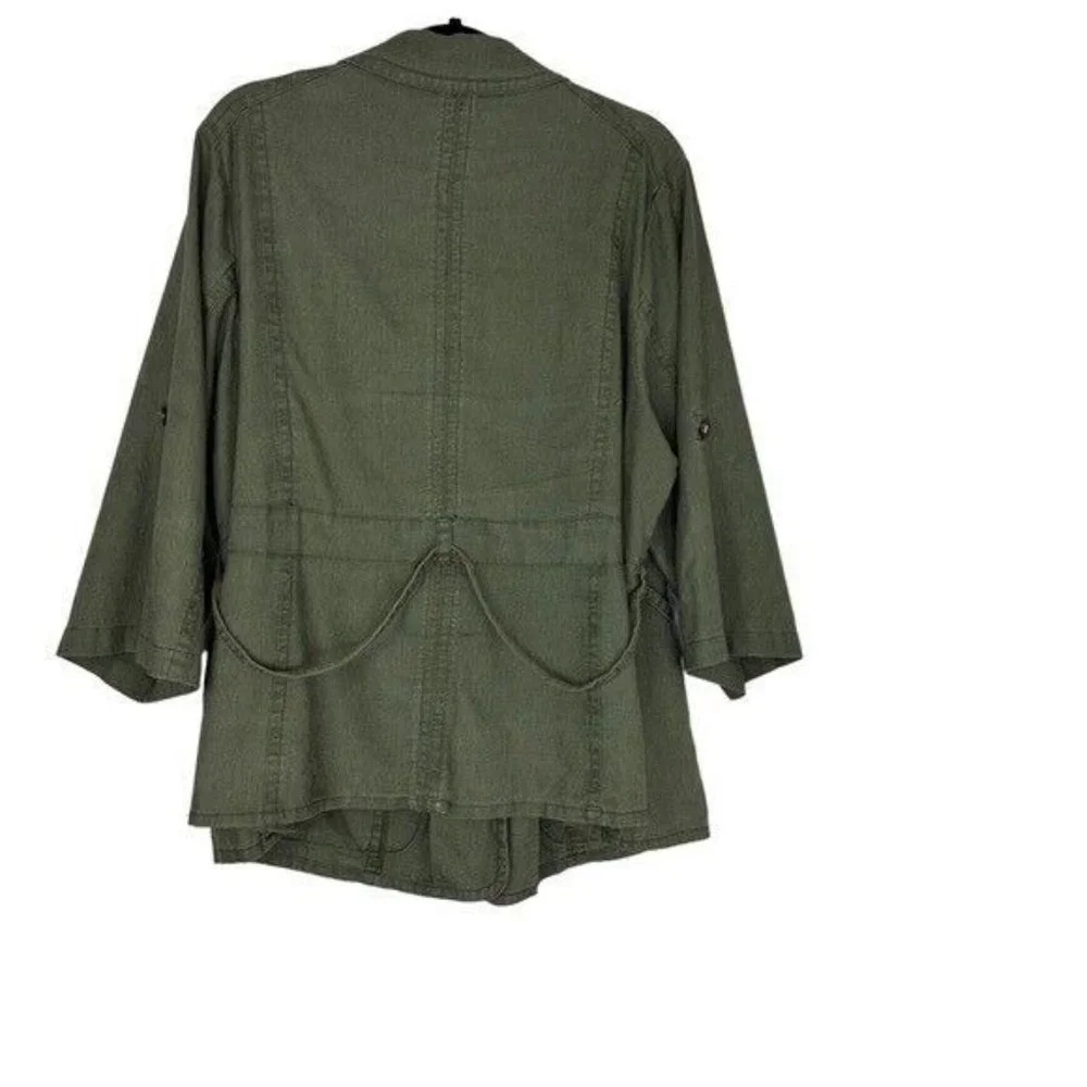 LANE Bryant Linen Green Utility Rollup Sleeves Jacket Size 20 - Picture 2 of 7